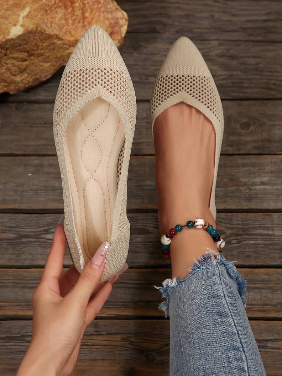 Women's New Spring/Summer Fashion Pointed Toe Color Block Patchwork Slip-On Flat Shoe, Comfortable Transparent Knit Mesh Bohemian Casual Versatile Flat Shoes
