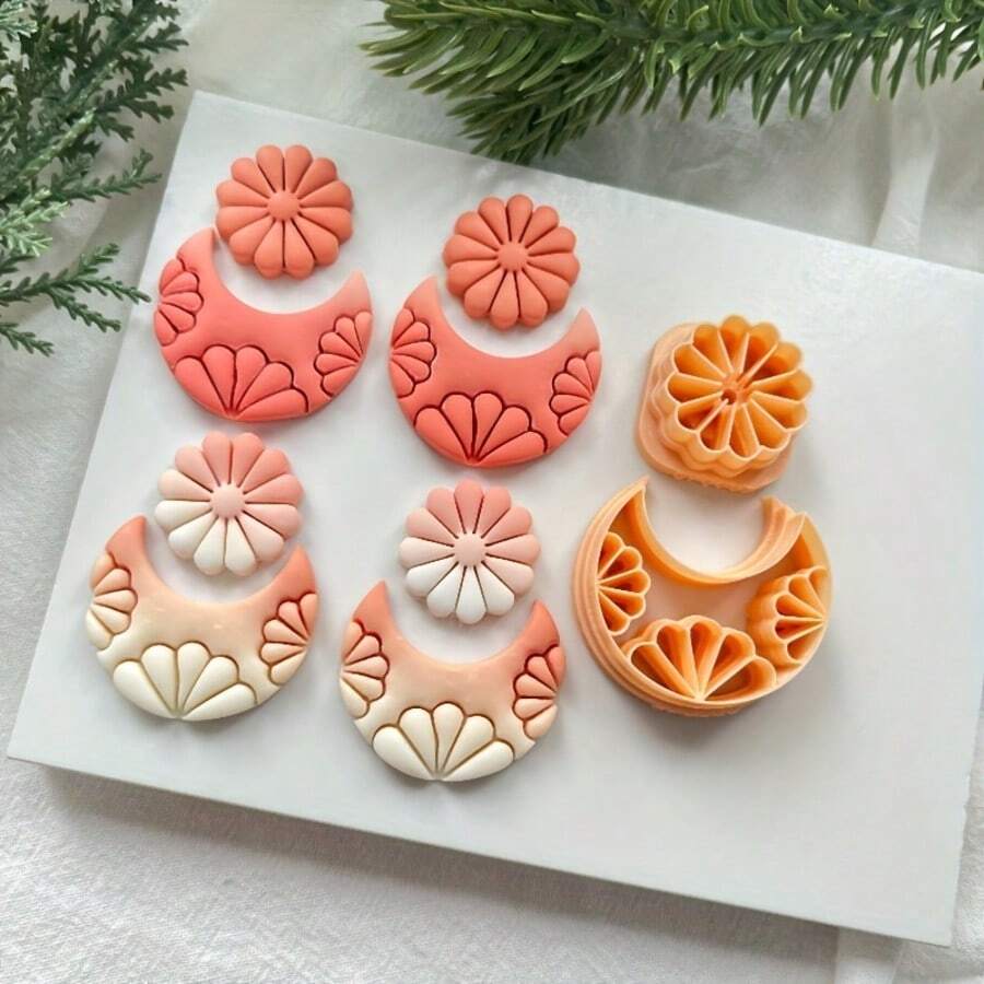 2 Stücke Mond & Blume Weichton Formset, hochpräziser Schneidformensatz für handgemachte Geschenke, Haarspangen, Schmuck, Anhänger, Tonformwerkzeuge, DIY kreative dekorative Ohrringe, Broschen, Töpferei