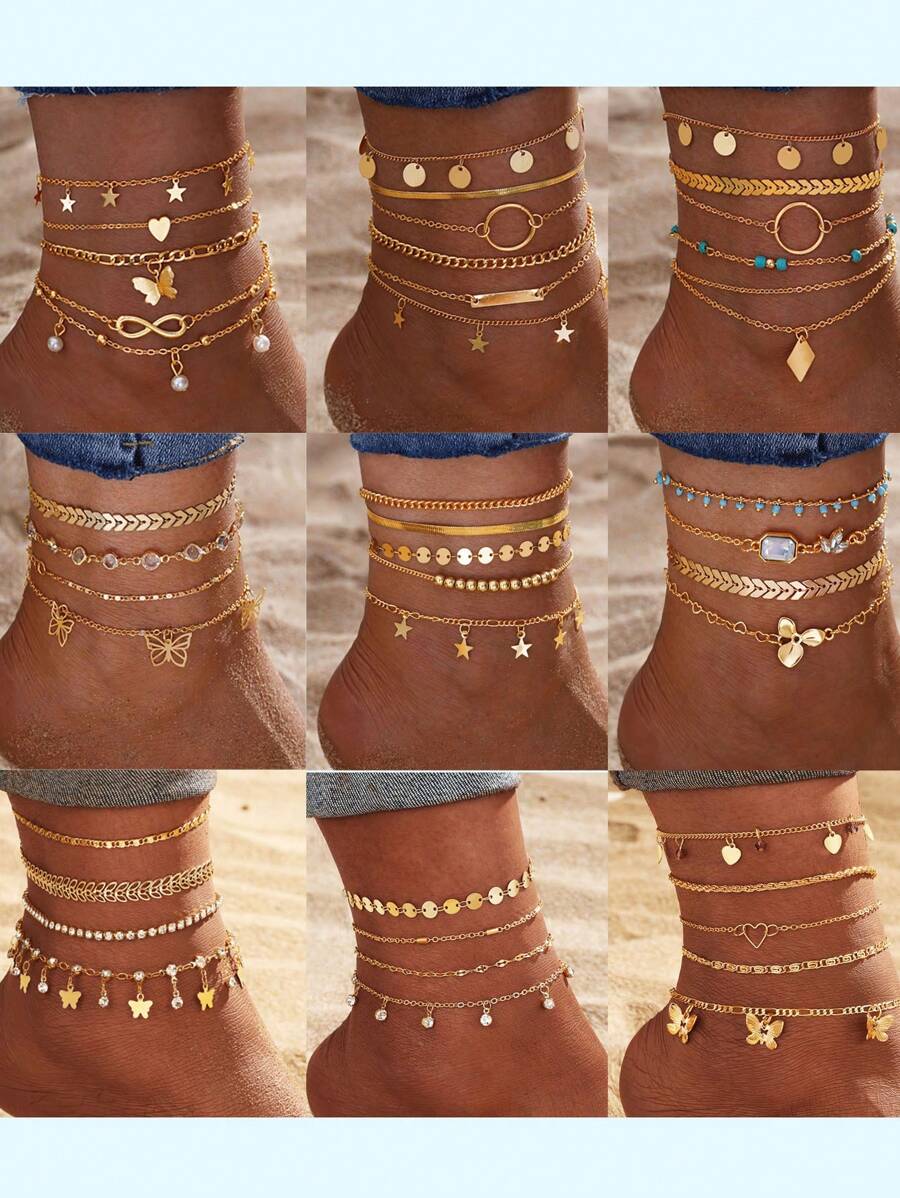 Pulseiras de tornozelo com corrente para os pés para mulheres, à prova d'água, sandálias delicadas descalças, tornozeleiras douradas para mulheres, tornozeleiras com contas de zircônia cúbica, conjunto de joias para os pés para mulheres
