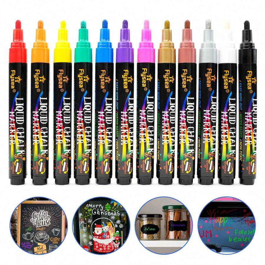 8-Color 16mm Liquid Chalk Pens In Box, Washable And Wet Wipeable, Suitable For Chalkboard, Blackboard, Whiteboard, LED Glass Window, Car Window Painting, Fluorescent Marker Pen Back To School