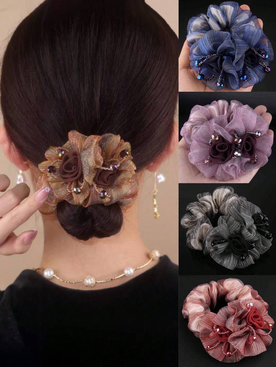 1 pièce Chouchous floraux pour les femmes, convient pour le quotidien, les repas, les sorties, les voyages, les déplacements, la photographie, assortis aux tenues de printemps et d'été, cadeau pour la Fête des Mères