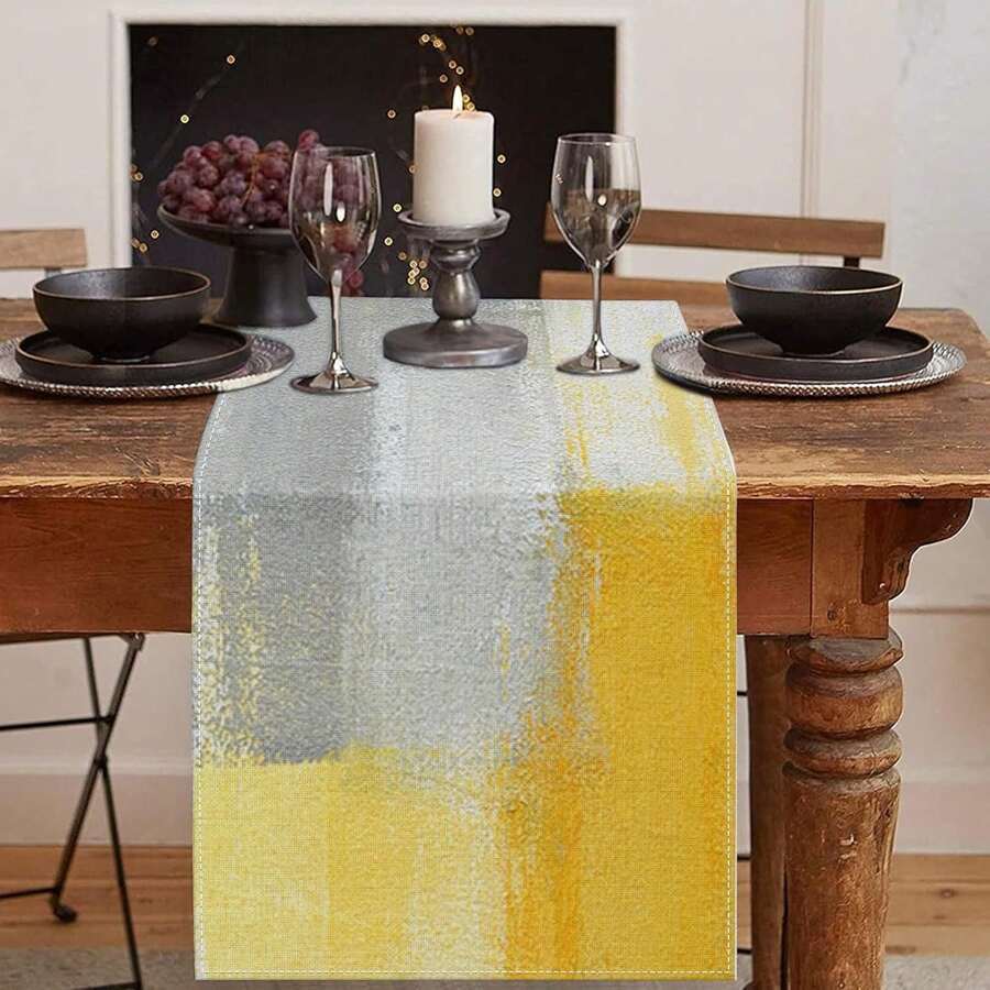 Yellow Abstract Dining Table Flag, Retro Color Restaurant Decoration Kitchen Tea Table Family Dinner Festive Party Desktop Small Decoration