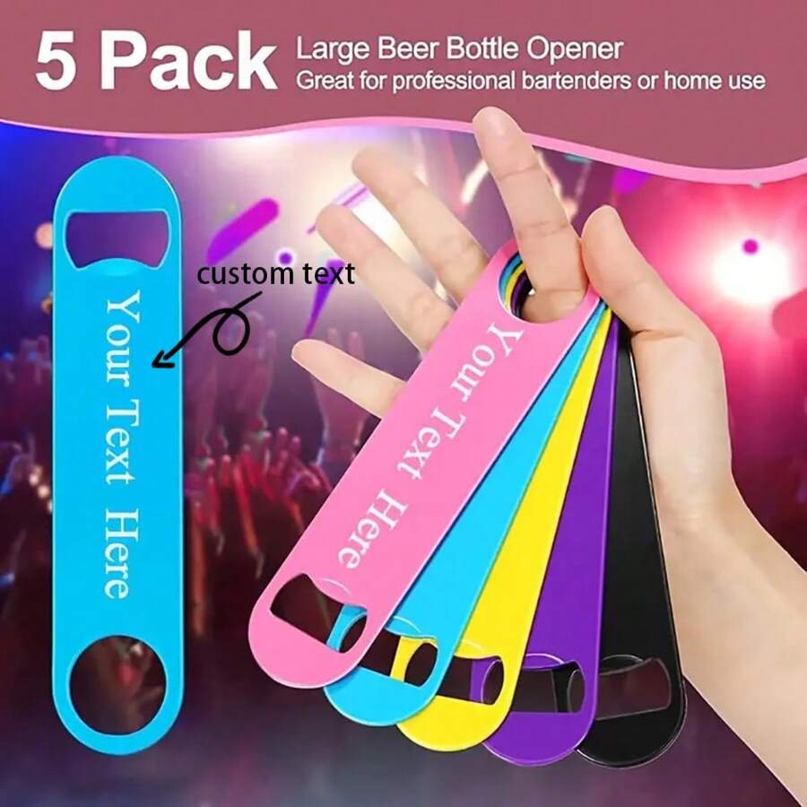 5pcs Customized Colorful Beer Bottle Opener Keychain, Stainless Steel Flat Bottle Opener, Suitable For Home Kitchen, Wedding Gifts, Young People's Parties And Outdoor Activities, Birthday Gift Selection