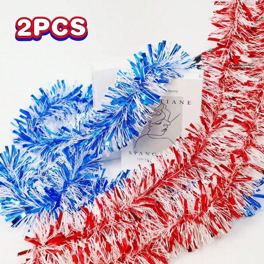 2pcs (157.48 Inch) Red/Blue Patriotic Decorative Party Streamers, Lightweight Metallic Ribbon For Independence Day Decor, Doorways, Stairs