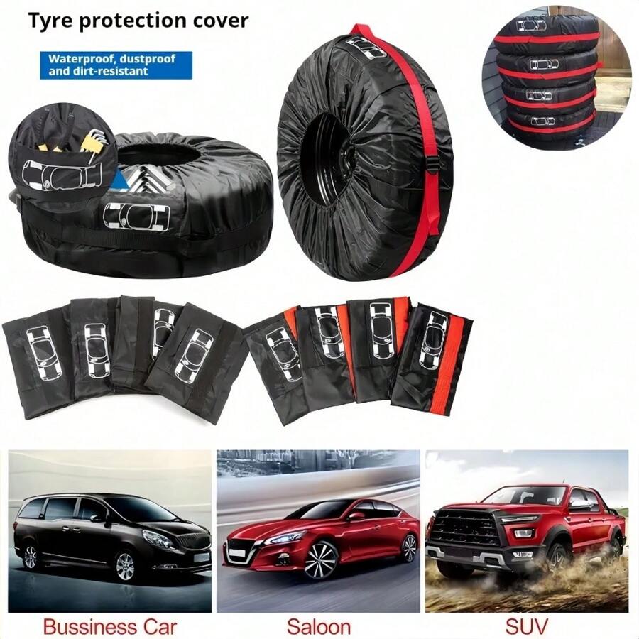 Foldable Car Spare Tire Cover, Storage Bag, Tire Protector, Suitable For Cars, SUVs, Trucks, Waterproof, Dustproof, 190T Polyester Red Striped, Durable Spare Tire Storage Bag, Suitable For Snowy Weather, Fits Most Vehicles, Wheel Hub Protection | Fit Cover | Dustproof Tire Cover, Spare Tire Cover