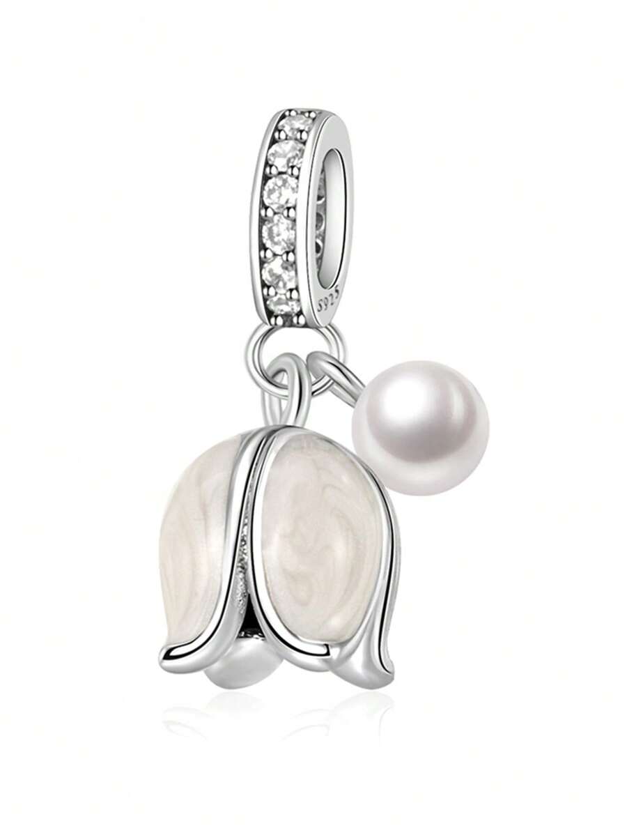 HuooNew 1 Stück 925 Sterling Silber Perlen Blumen Anhänger, Unisex Geburtstagsgeschenk
