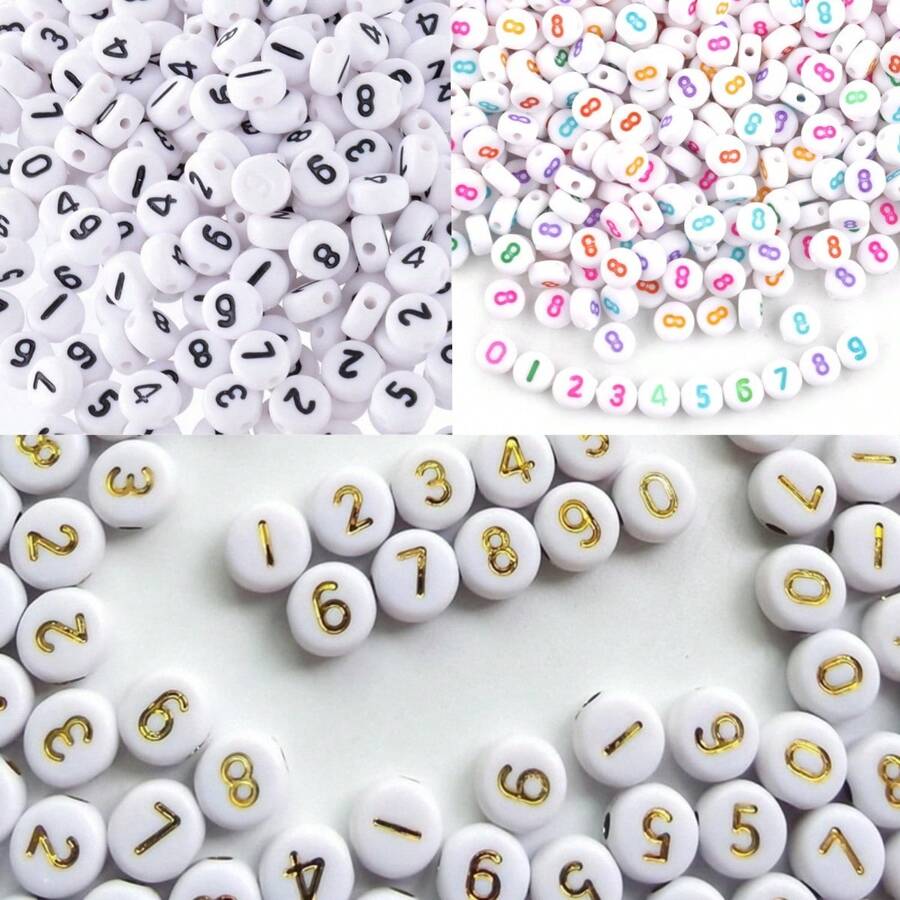100/200/500pcs 4x7mm White Background Golden/Colorful/Black Digital Pattern Acrylic Large Beads, Suitable For DIY Jewelry Making, Necklace And Bracelet Craft Projects