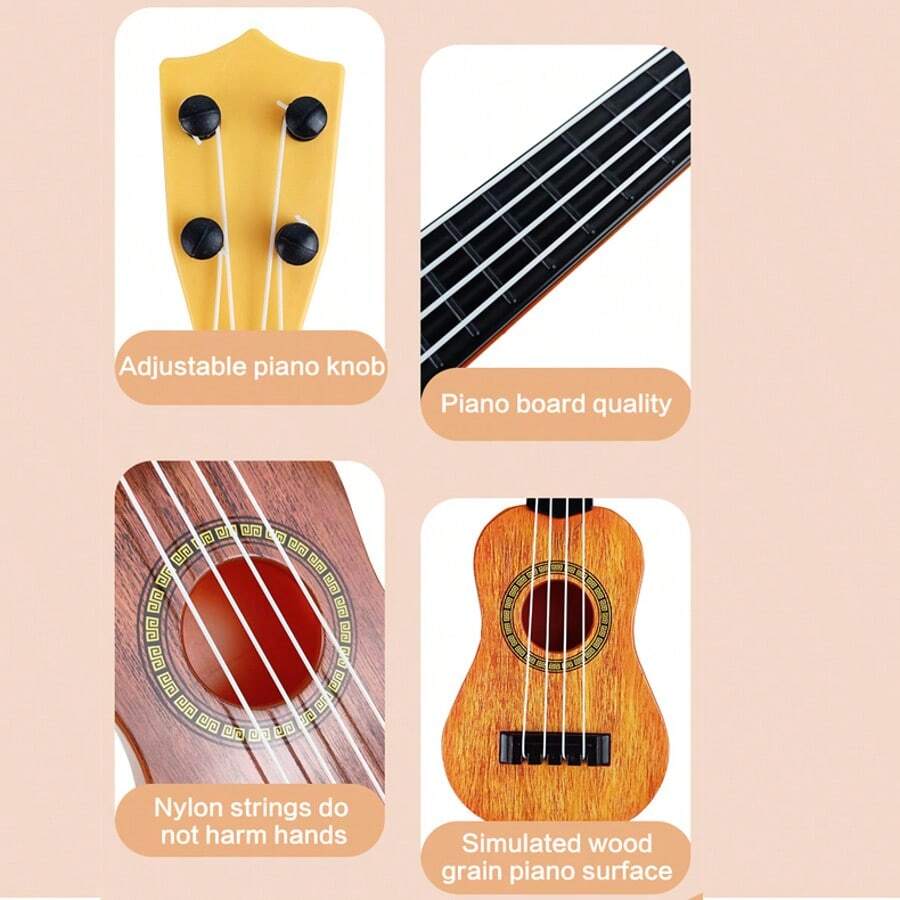 Mini chitară muzicală de jucărie pentru copii, ukulele, instrument cu 4 coarde, cadouri, favoruri de petrecere, interactiv, distracție, educațional pentru începători