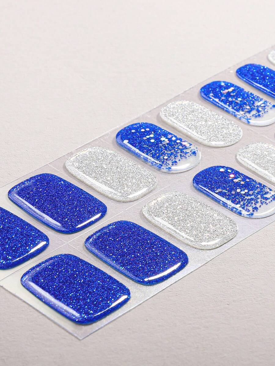 22 pezzi Adesivi per unghie in gel sfumati glitter senza UV, Unghie blu farfalle amore estivo, Adesivi per decorazioni unghie per donne in viaggio e uscite