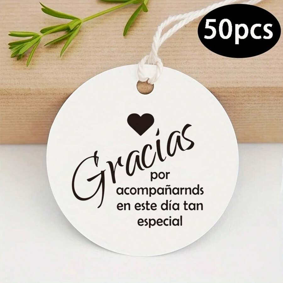 50pcs/Pack Simple Spanish Gracias Thank You Gift Hang Tags, With Hole & String, 2" X 3.5", Suitable For Wedding, Birthday, Adult Ceremony, Anniversary, Holiday Greeting, Mother's Day, Father's Day, Wedding Favor Decoration Tags School Supplies,Back To School