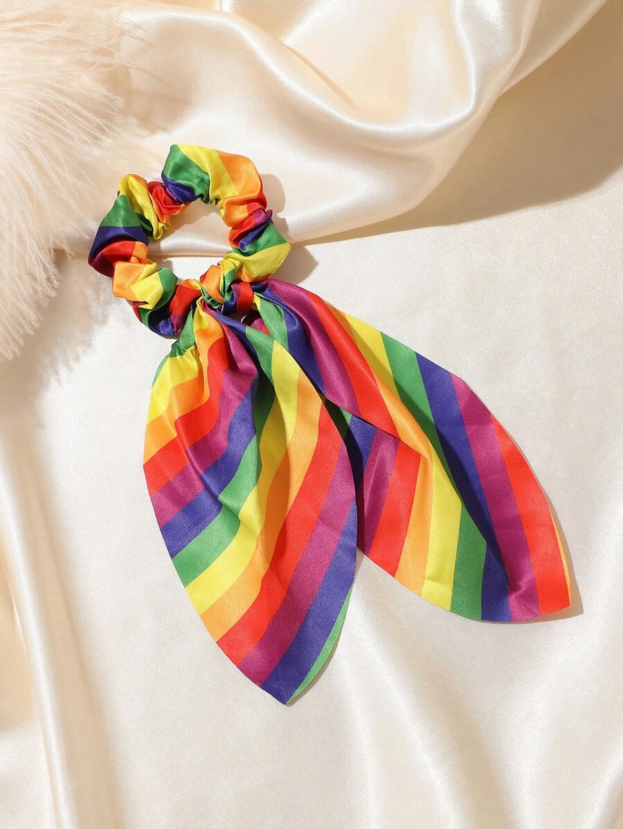 1pc Dopamine Rainbow Long Streaming Scrunchie, Casual & Versatile Women Hair Accessory, Suitable For Daily Wear & Pride Month Decoration, Great Gift Scrunchies Hair Ties Scrunchy Hair Ties