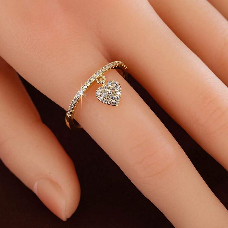 1 pieza Anillo de mujer con diseño de colgante en forma de corazón y circonita cúbica