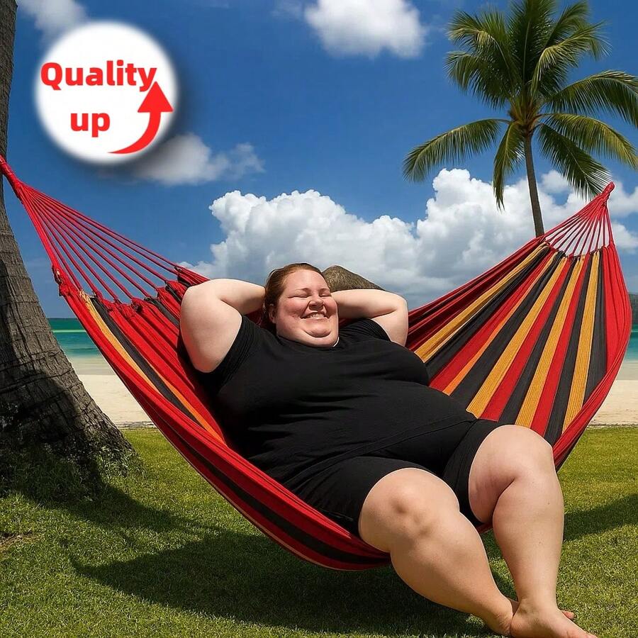 1pc Blue Colorful Fabric Hammock With Anti-Roll Design - Supports 330lbs, Tree-Friendly Straps, Portable Carrying Bag - Perfect For Outdoor, Indoor, And Camping Use