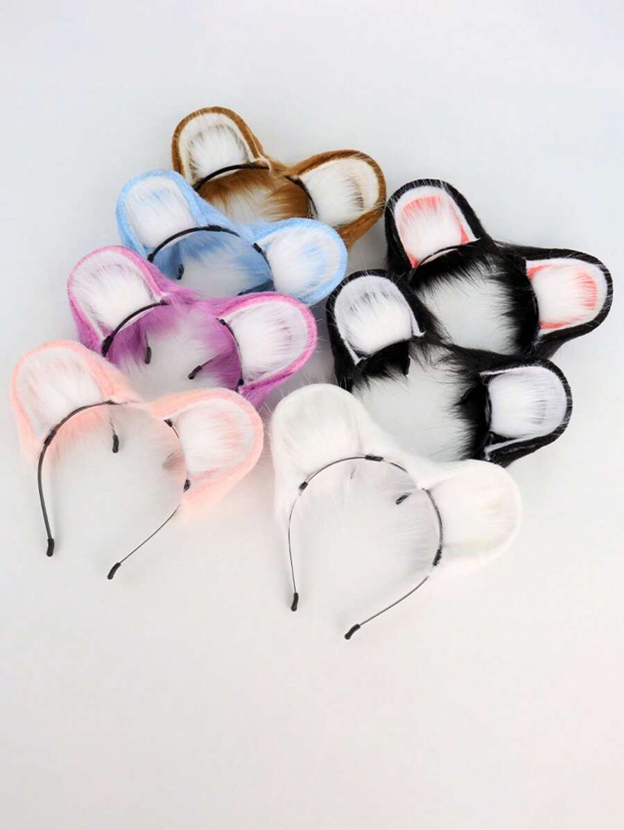 Cute Furry Cat Ear Headband, Playful Bicolor Plush Animal Ear Hair Hoop Decoration