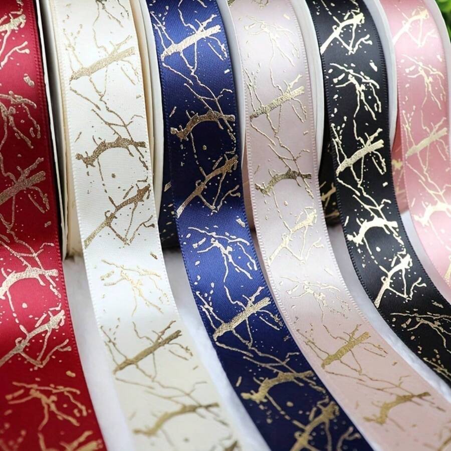 5 Yards 25mm Gift Ribbon Satin Marble Crack Pattern Golden Foil Printed Ribbon For Gift Wrapping Christmas Wedding Decor DIY Hair Bows Ribbon