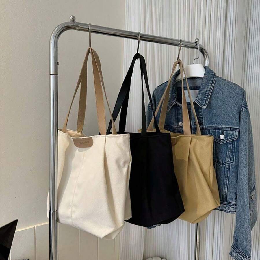 2025 New European And American Style Casual Versatile Large Capacity Canvas Tote Bag, Commuter Tote Bag For College Students