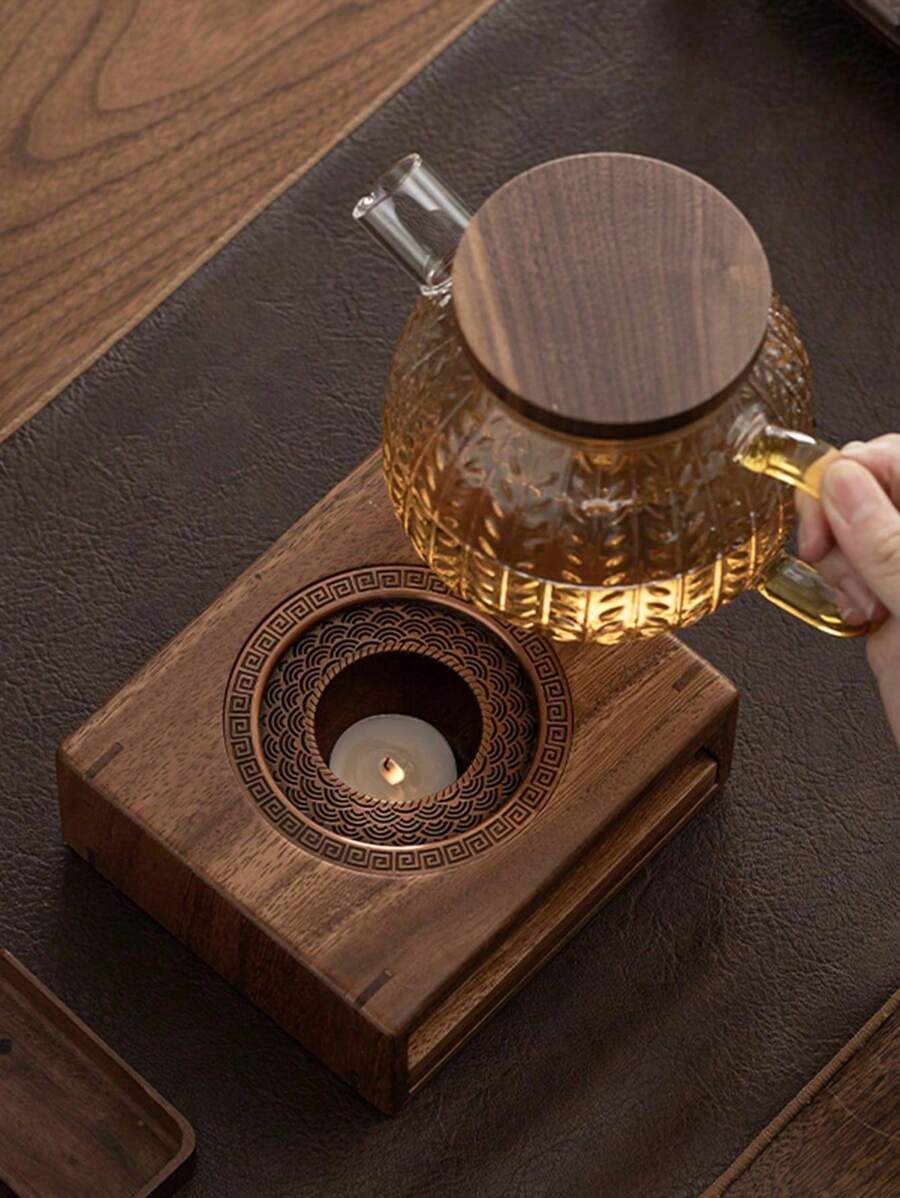 1pc Portable Tea Pot Warmer Stand, Wooden Tea Pot Heating Rack With Candle Holder - Non-Electric Tea Pot Warming Accessory For Desk Tea Ceremony Back To School