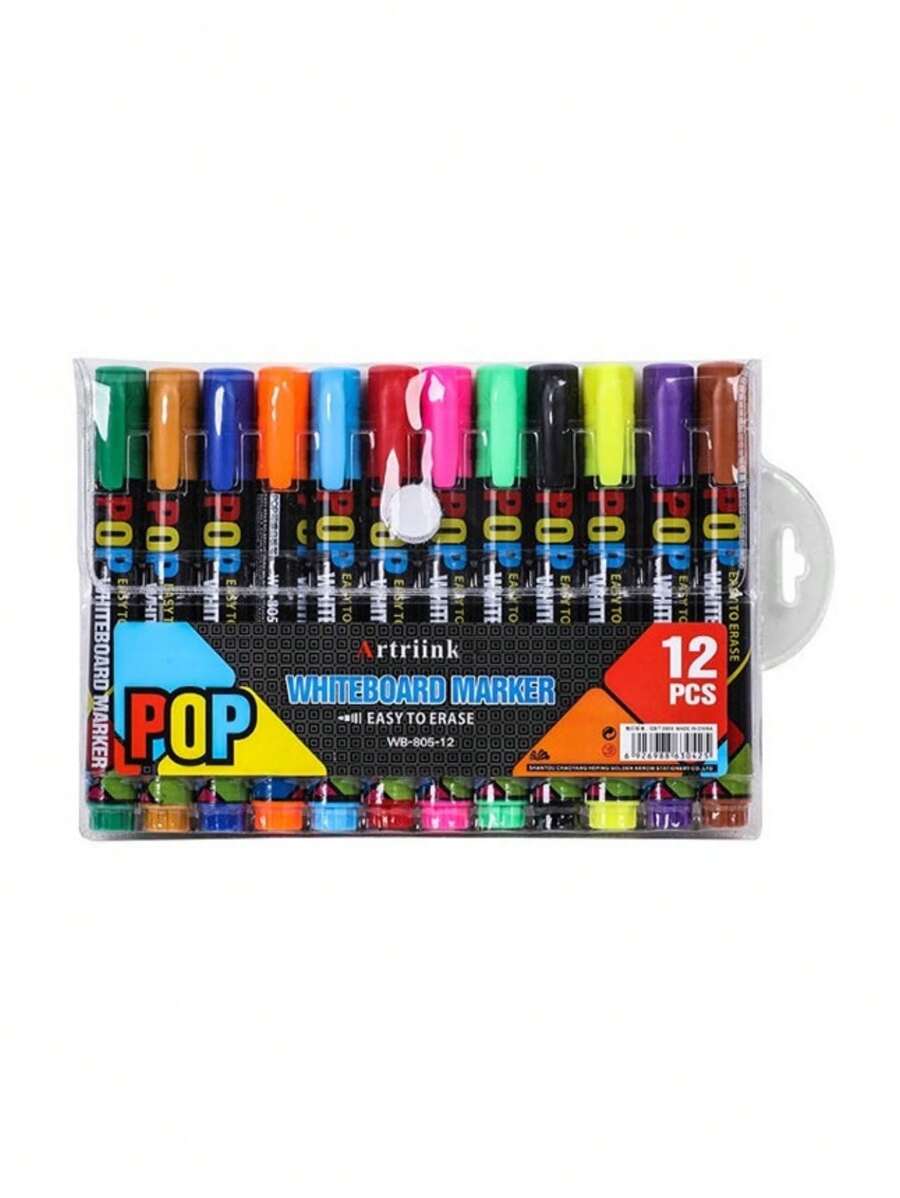 12 Colors Whiteboard Erasable Marker, Smooth Writing, Easy To Erase, Ideal For Classroom Back To School