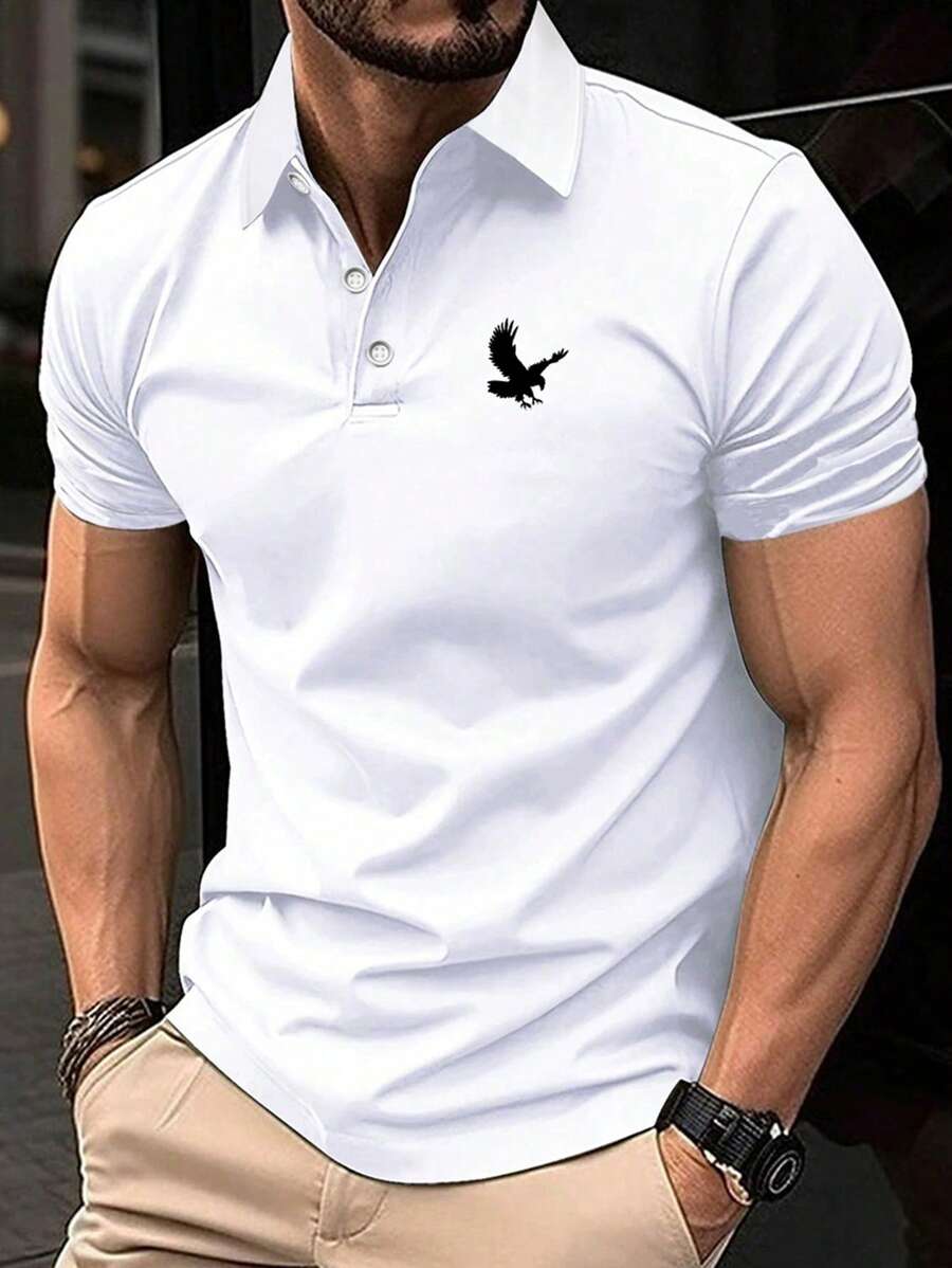 Men's Summer Eagle Print Casual Commute Polo Shirt