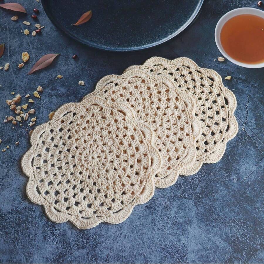 1 peça/3 peças Bases de Mesa de Crochê Feitas à Mão, Toalha de Mesa em Renda Vazada, Marcadores de Lugar em Renda Vintage, Perfeito para Decoração de Mesa em Feriados, Festas, Casamentos, Ramadã, Apanhador de Sonhos, Presente