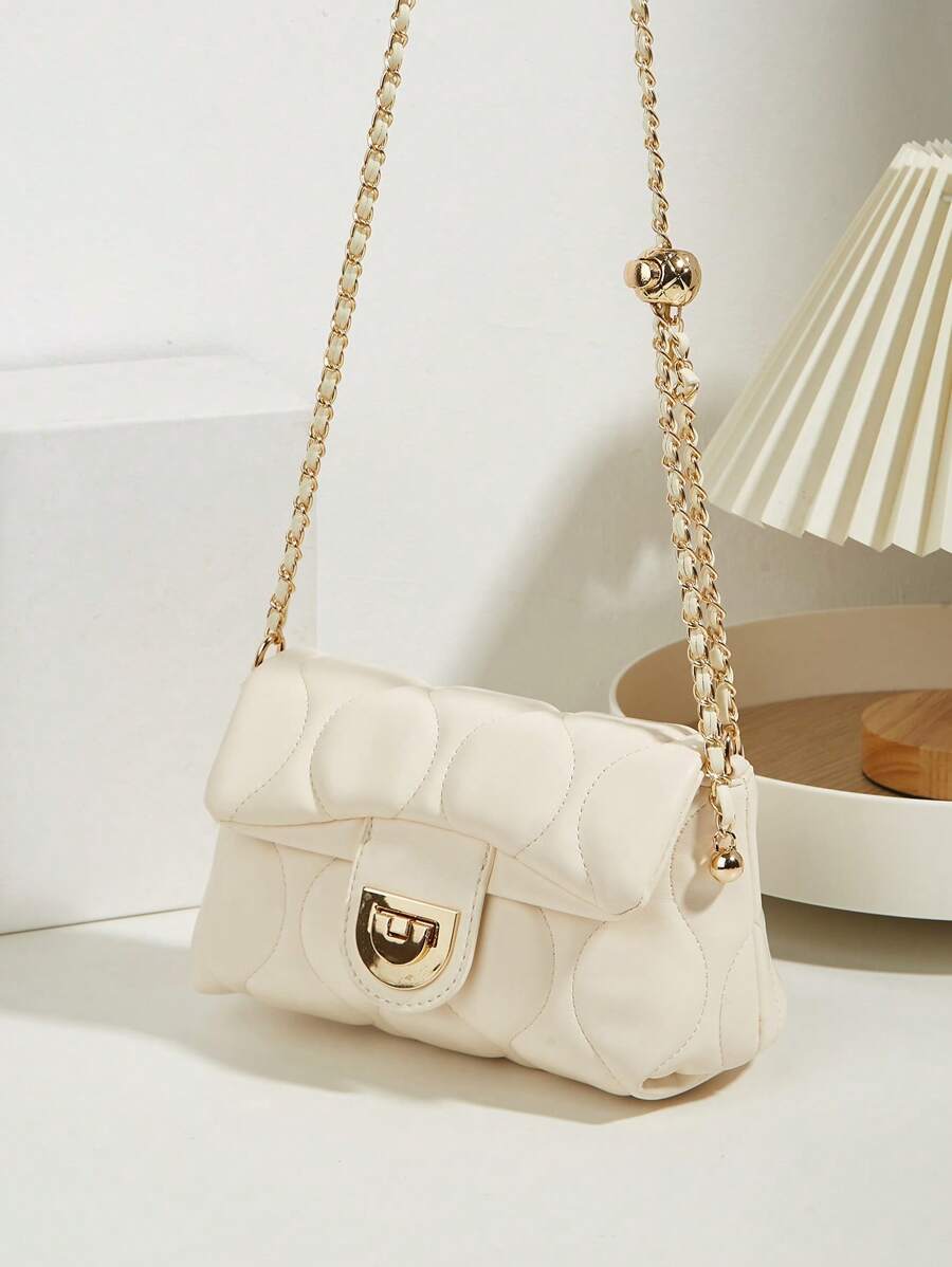 Bolso de hombro versátil de mujer de alta calidad con adorno de cadena, bordado de bola dorada pequeña, rombos y cuadros acolchados, adecuado para salir, citas, compras, ir al trabajo y uso diario como bolsa o estuche para lápiz labial. Excelente regalo.