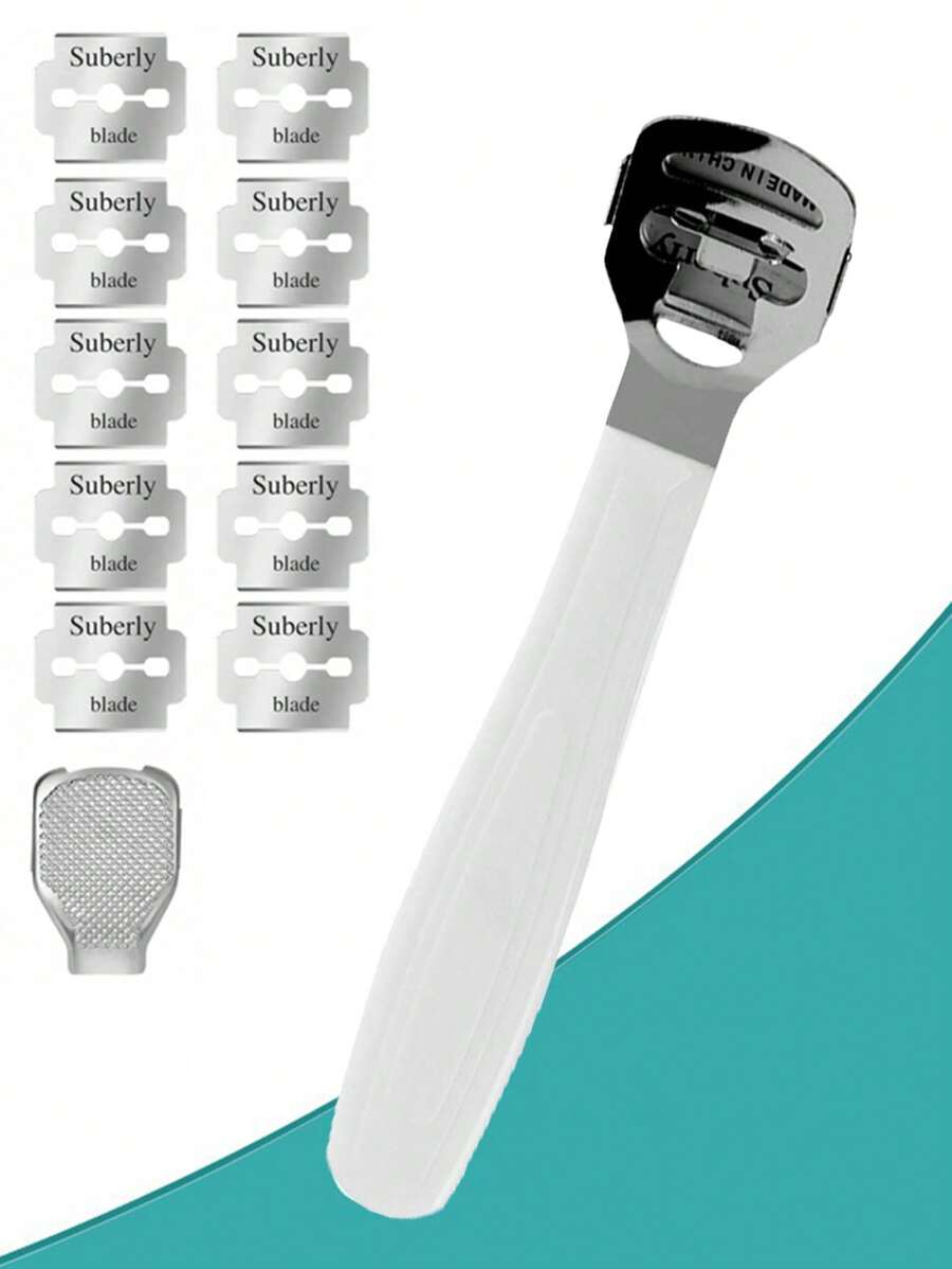 1Set Stainless Steel Pedicure Knife Cleaning Care Pedicure Tool Foot Rub Pedicure Set Foot Shaving File - Includes 10 Replacement Scrapers