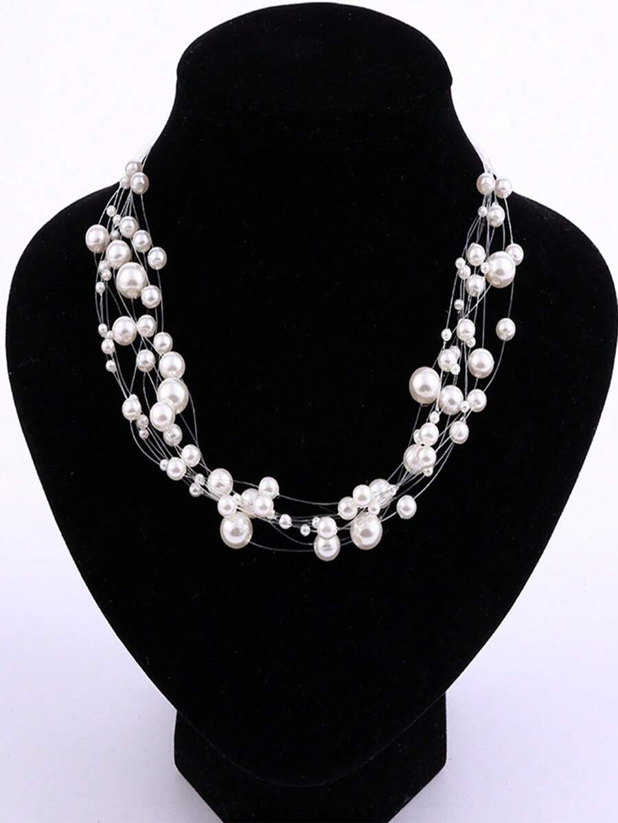 1 Stück mehrschichtige Perlenkette aus Kunstperlen, elegant und vielseitig, Strand-/Ozean-Stil Geschenk für Frauen, geeignet für den täglichen Gebrauch