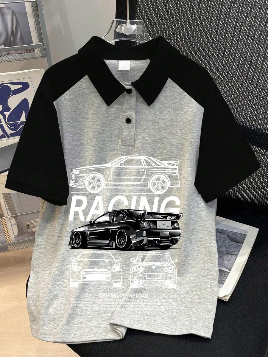 Tween Boy Casual Polo Tshirt Personalized Simple Childlike Racing Cool Cars Letter Print Pullover Polo Collar T-Sleeve Boys Clothes Kids Spring And Summer New