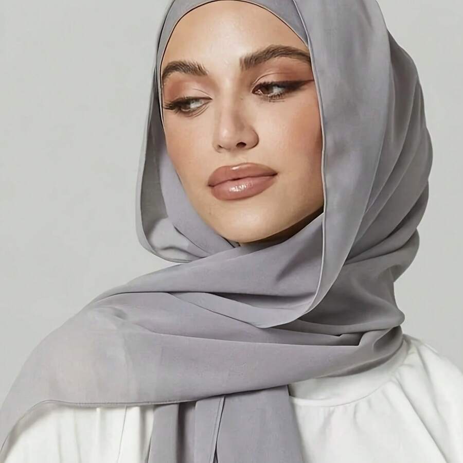 1pc Elegant Solid Color Chiffon Scarf & Hat Set - Lightweight Breathable Polyester Scarf With Matching Hat, Suitable For Casual Wear, Sun Protection, Windproof, Headscarf