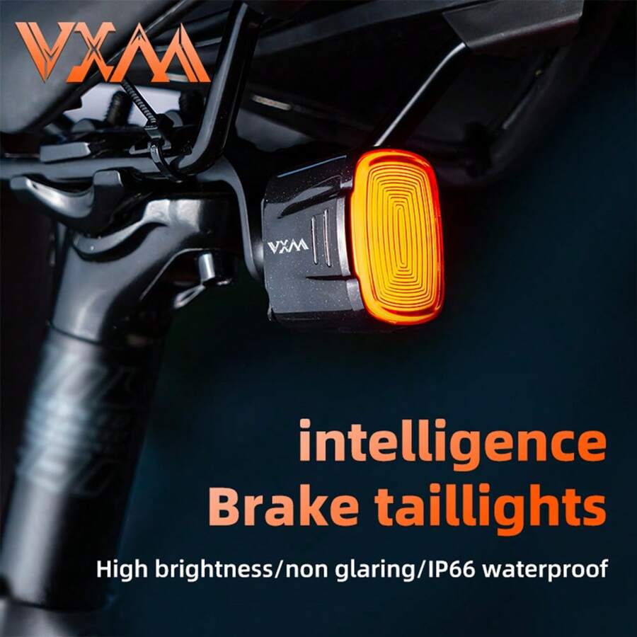 VXM Smart Brake Sensing Tail Light For Road & Mountain Bikes, High Brightness Non-Dazzling Safety Warning Light Riding Accessory