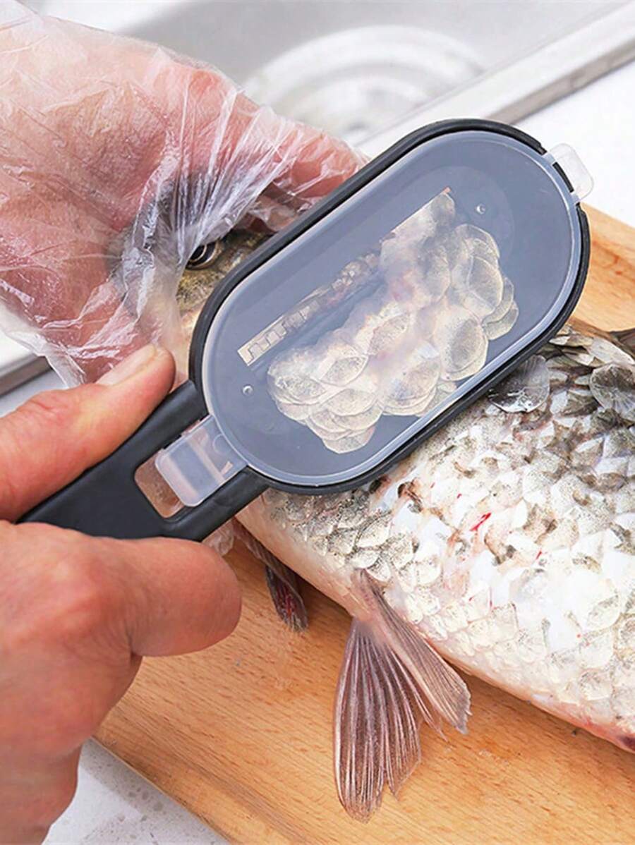 1pc Fish Scale Scraper, Household Fish Scale Remover, Fish Scale Box With Storage, Convenient And Easy To Wash Scraper, Kitchen Tools