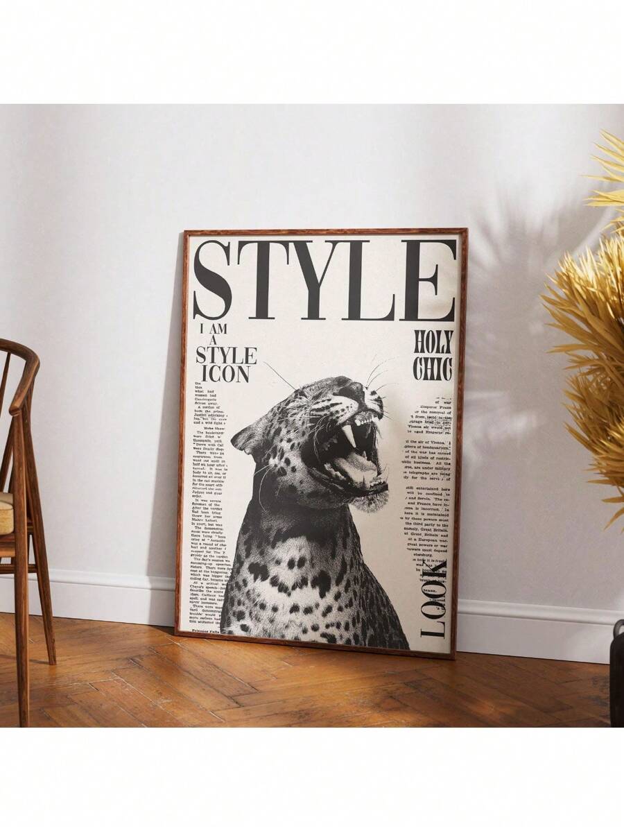 1pc Stylish Cheetah Wall Art Picture Magazine Cover Book Prints Canvas Paintings Affiche Leopard Posters Fashion Luxury Decor For Bedroom, Living Room, Or Bar Cart ,Dorm,Wall Decor Gift For Her For Dorm Office Bedroom Wfh Room Decor School Canvas Painting Bedroom Docor Poster And Prints Wall Pictures Living Room Decoration Paintings Gifts ,Wall Art With Frame