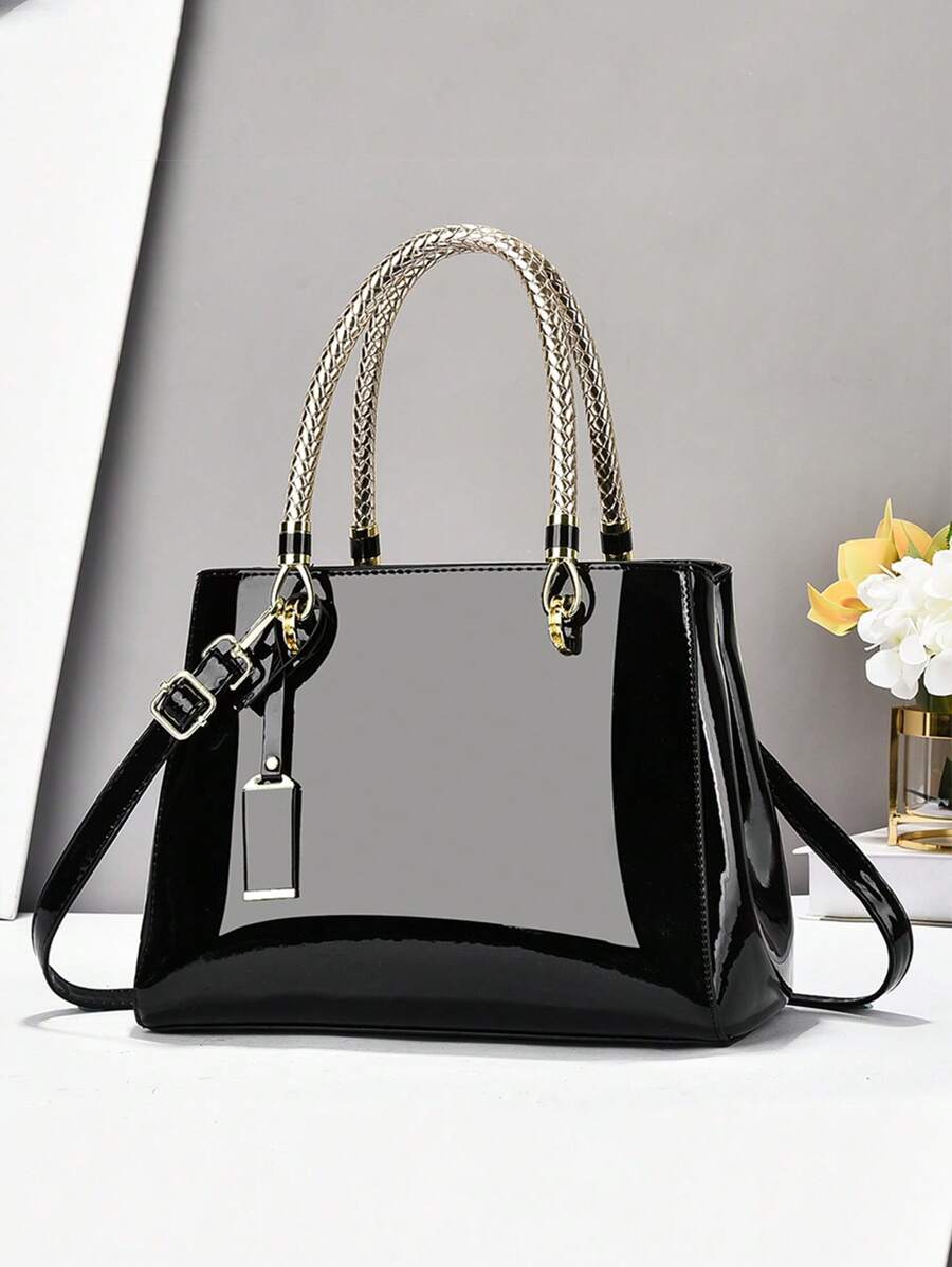 Elegant And Fashionable Patent Leather Handbag, Multi-Functional Mom Bag With Large Capacity, Shoulder Tote Bag, Fashionable Design, New Soft Leather Small Square Bag Handbag Crossbody Bag, Versatile Casual Multi-Layer Large Capacity Shoulder Strap Can Be Shoulder Or Diagonal Crossbody Handbag, Suitable For Valentine's Day Gifts, Women's Handbag, Shoulder Diagonal Crossbody Color-Block Bag, Casual Luxury Large Capacity Can Be Shoulder Or Diagonal Crossbody Casual Bag