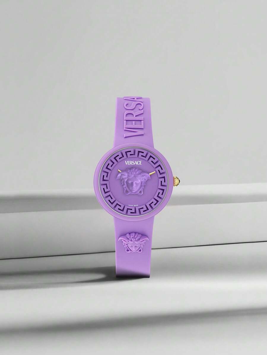Versace Relógio Feminino Moderno - Pulseira Roxa Vibrante, Mostrador de 39mm - Relógio Medusa Pop Quartz