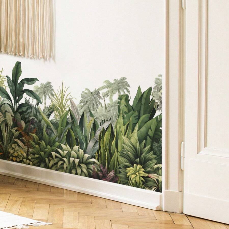 2PCS Tropical Green Plants Wall Stickers, Green Leaves Wall Decals Peel And Stick Home Wall Art Decor Wallpaper For Office Bedroom Living Room TV Sofa Background Decoration DIY Wall Decor Art Sticker Room Decor Personalised Stickers