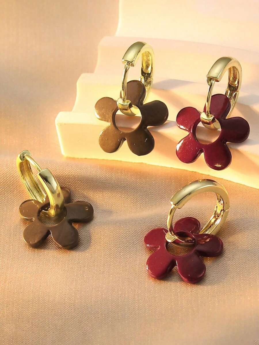 2 pièces Boucles d'oreilles pendantes vintage fleuries, multicolore en émail, convient pour le port quotidien des femmes