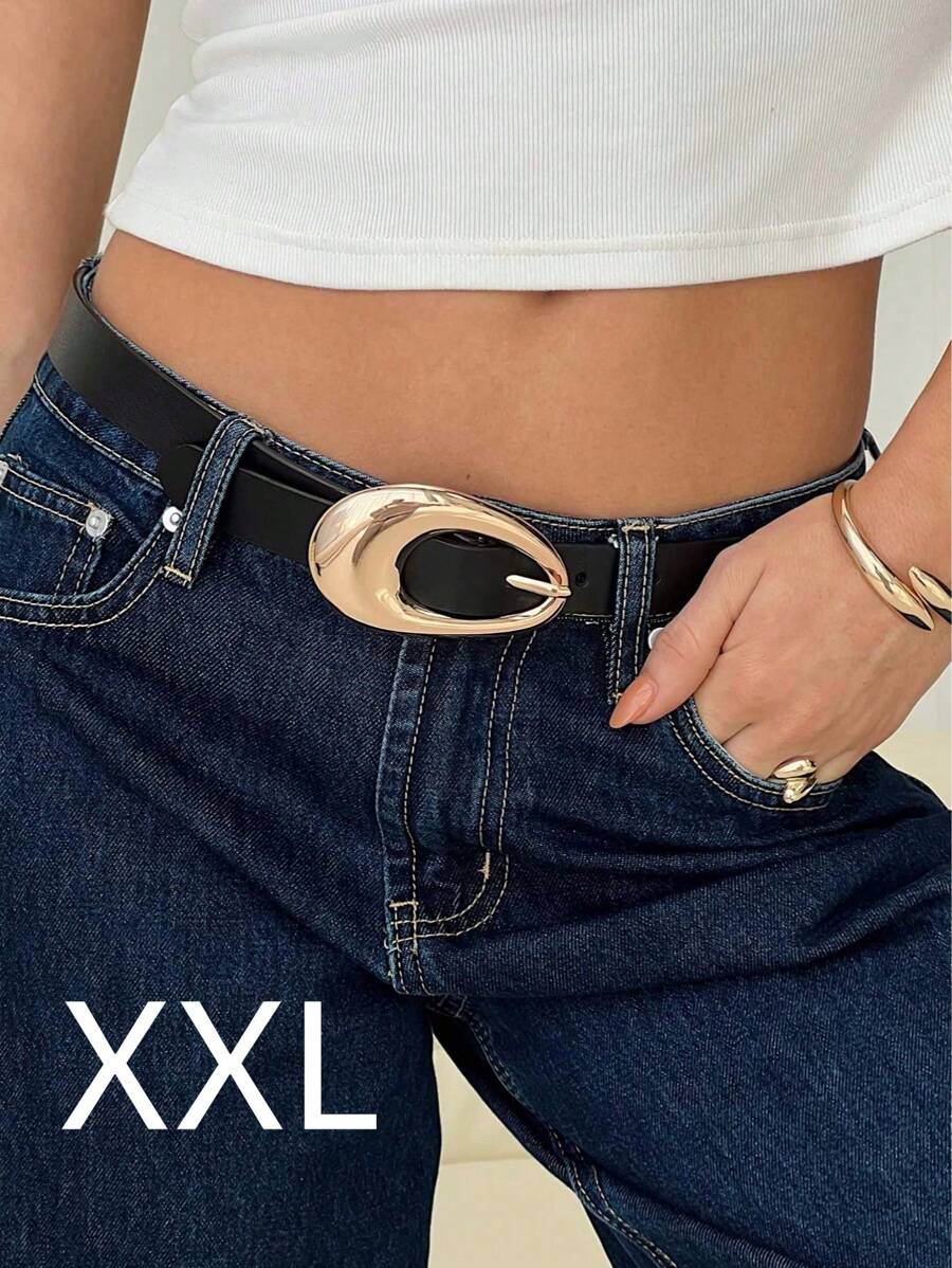 Plus Size Y2K Style Retro American Vintage Black PU Leather Geometric Metal Buckle Belt, Simple & Elegant Accessory For Parties, Music Festivals, And Daily Wear Summer, School