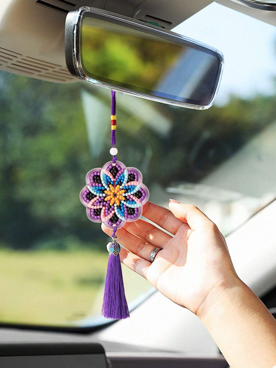 Kit de peinture de diamant Mandala - Décoration de voiture suspendue en cristal acrylique, Art spirituel DIY pour la maison et l'intérieur de la voiture, Cadeau de pleine conscience bohème pour les femmes (Matériaux premium)