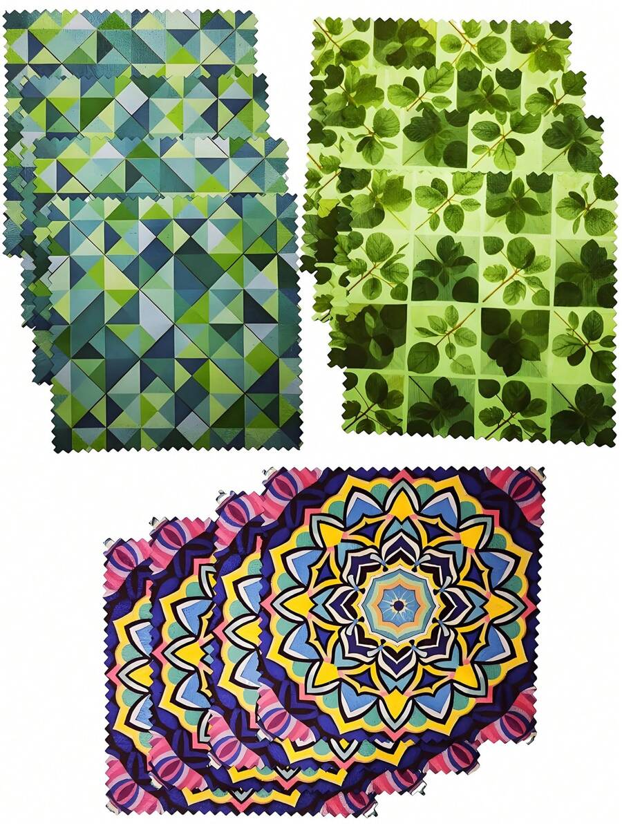10cm*10cm Fiber Flocking Cleaning Cloth, Mandala Purple/Eucalyptus Green/Dreamlike Diamond Blue, Fiber Non-Lint Cleaning Cloth - Glasses/Camera Lens Cleaning; Jewelry Cleaning; 12pcs/Pack Delicate Fiber Flocking Cleaning Cloth