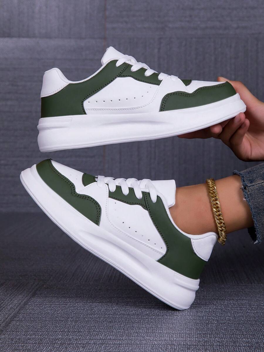 scarpi sportivi casual da donna adatte per tutte le stagioni, di colore rosso, giallo e verde, antiscivolo, leggere, con suola platform, con punta tonda e lacci