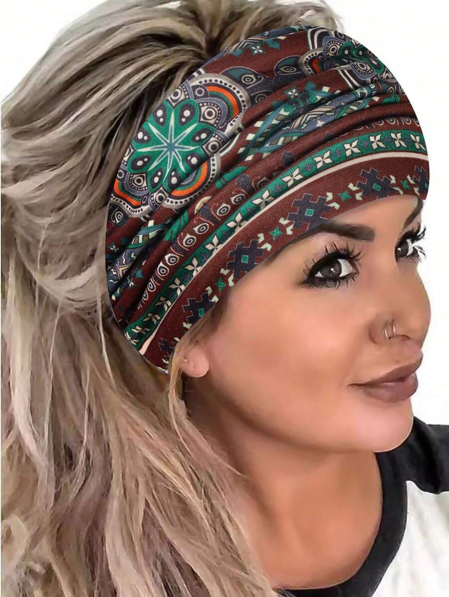Diadema deportiva de yoga estilo bohemio, europeo y americano para mujeres, diadema ancha impresa y de unicolor, turbante, diadema para absorber el sudor