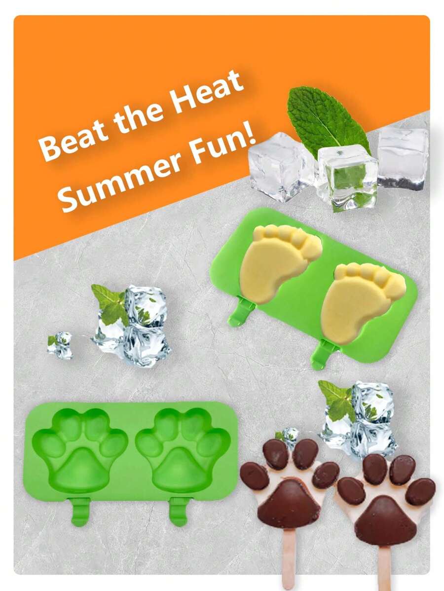Cat Paw Shaped Ice Lolly Mould With Cover, DIY Ice Cream Maker, Pet Footprint Style Silicone Ice Cube Tray, Creative Freezer Box, Stackable Storage (Cold-Resistant & Easy Release)