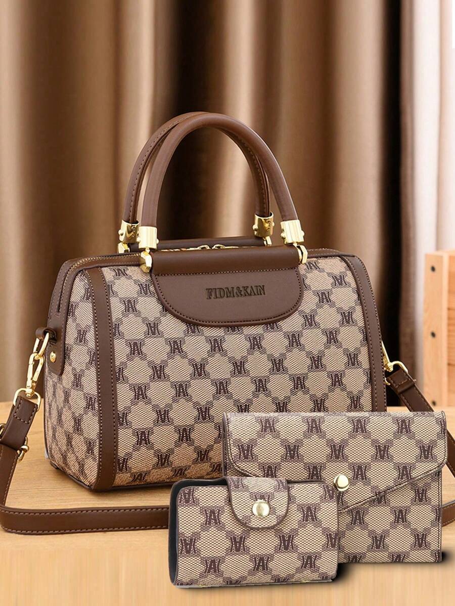 3 Peças/Conjunto Bolsa Estampada da Moda Feminina, Bolsa de Ombro e Bolsa de Travesseiro