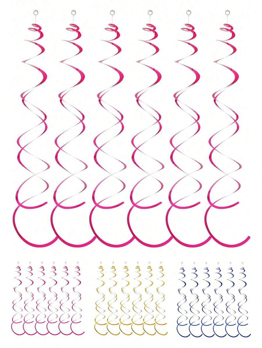 6pcs Magenta/Blue/Yellow Spiral Streamer Hanging Decorations, PVC Curly Garlands For Windows, Corridors, Ceilings, No Electricity Needed, No Feathers, Suitable For Birthday, Wedding, New Year, Graduation, General Party Decor