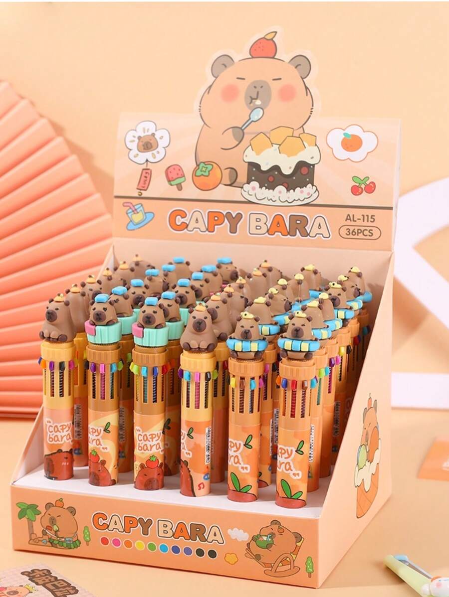 Set da 6 pezzi, 10 colori, penna a sfera con capibara, per studenti, blocchi notes, forniture per ufficio