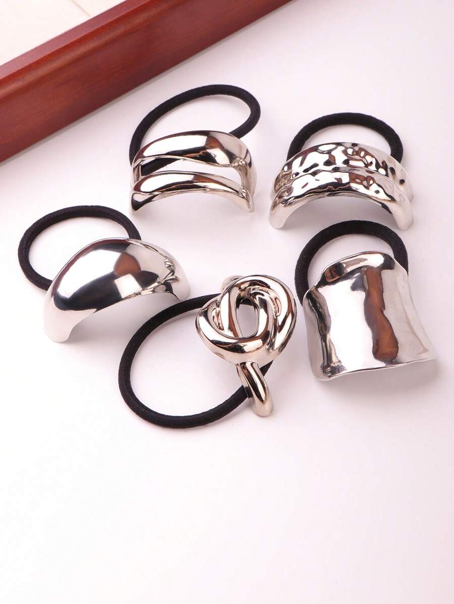 5pcs Metal U-Shaped Multi-Element Hair Accessories Set, Silver Hair Ties, Decorative Hair Tie Suitable For Women's Daily Use