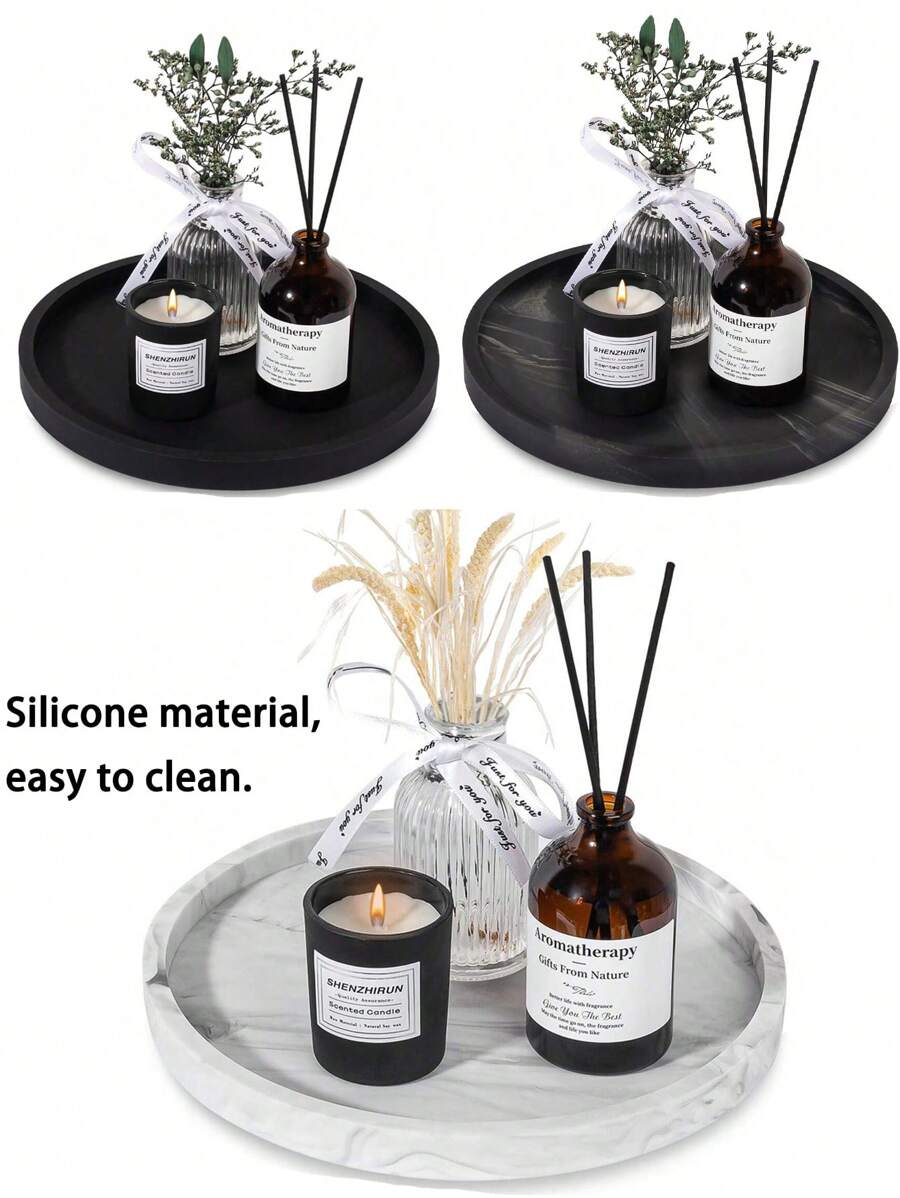 1pc/3pcs Round Marble Pattern Storage Tray, Bathroom Organizer Rack, Easy To Clean, Candle/Fragrance Holder, Silicone Vanity Tray, Jewelry Dish, Ideal For Liquid Soap, Shampoo, Spice Jars, Vase Mat In Home, Bathroom, Kitchen, Living Room, Coffee Table, Dining Room Plates Plate Kitchen Decor Trays Fruit Tray Tray Decor Gifts Birthday Graduation