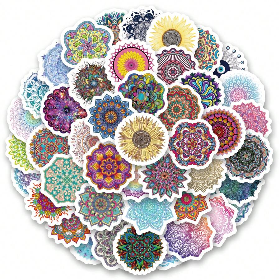 50 PIEZAS Pegatinas de mandala estilo vinilos estéticos para scrapbooking, diarios, paragolpes, monopatines, botellas de agua, dibujos animados, cascos de trabajo, automóviles y decoraciones