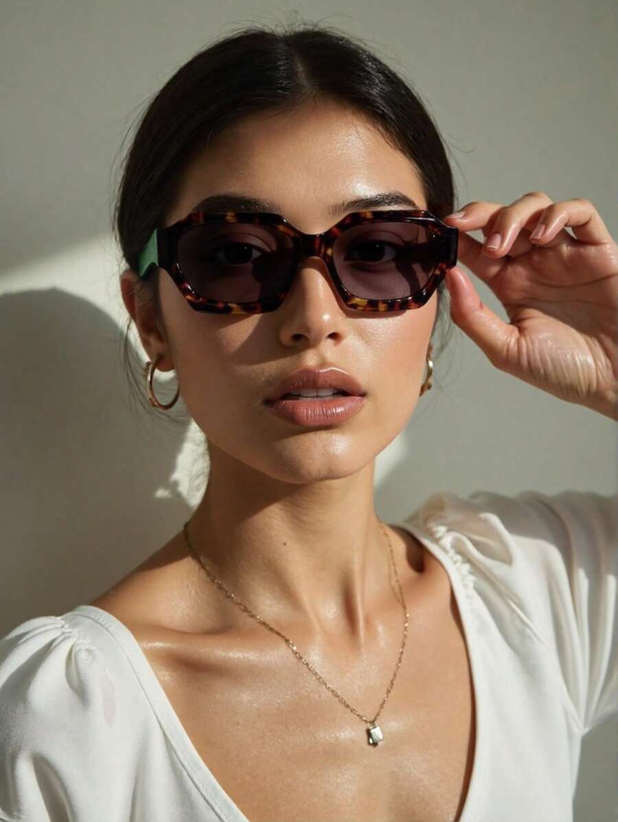 1 pieza Gafas de moda cuadradas vintage, estilo retro casual con bisagras de metal, marco grueso, forma geométrica, para mujeres y hombres