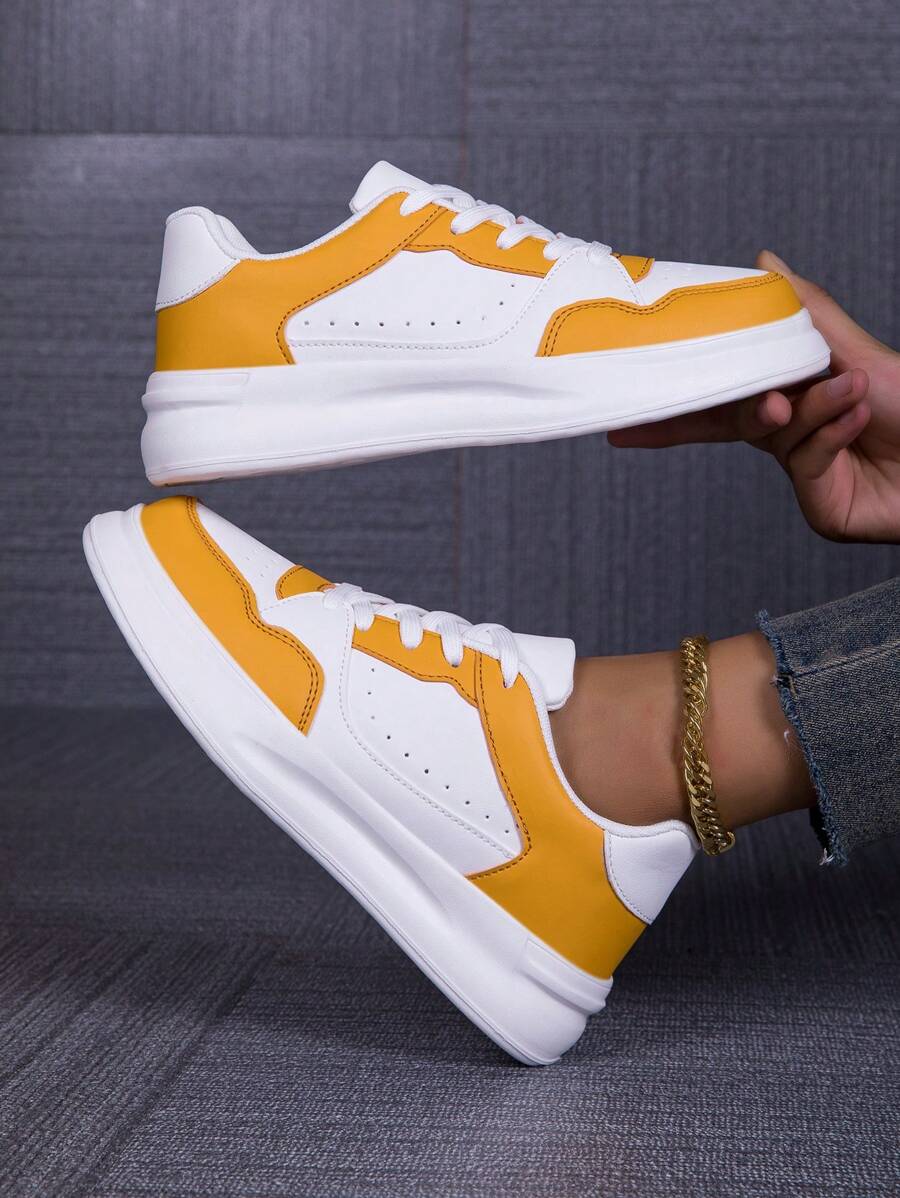 Sneaker casual da donna per tutte le stagioni, colori rosso, giallo e verde, antiscivolo, leggere, con platform, punta tonda, stringate